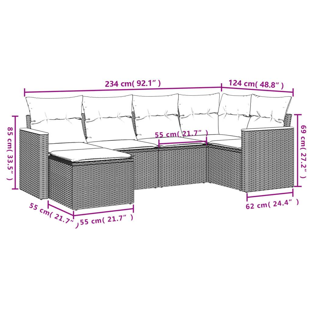 vidaXL 6-teiliges Gartensofa-Set mit Kissen, schwarzes Polyrattan