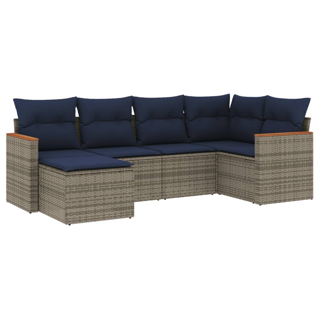 vidaXL 6-teiliges Gartensofa-Set mit Kissen, grau, Polyrattan
