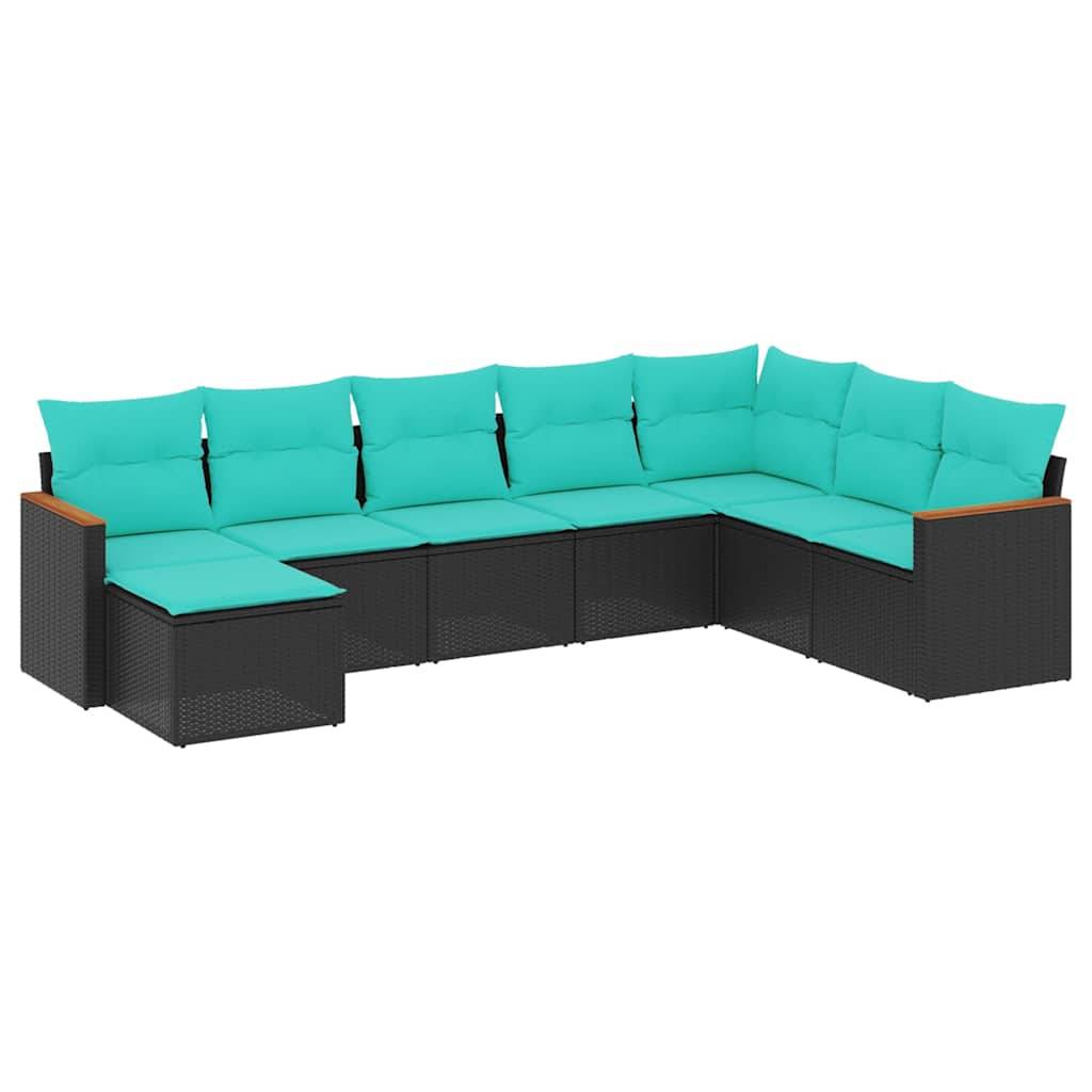 vidaXL 8-teiliges Gartensofa-Set mit Kissen, schwarzes Polyrattan