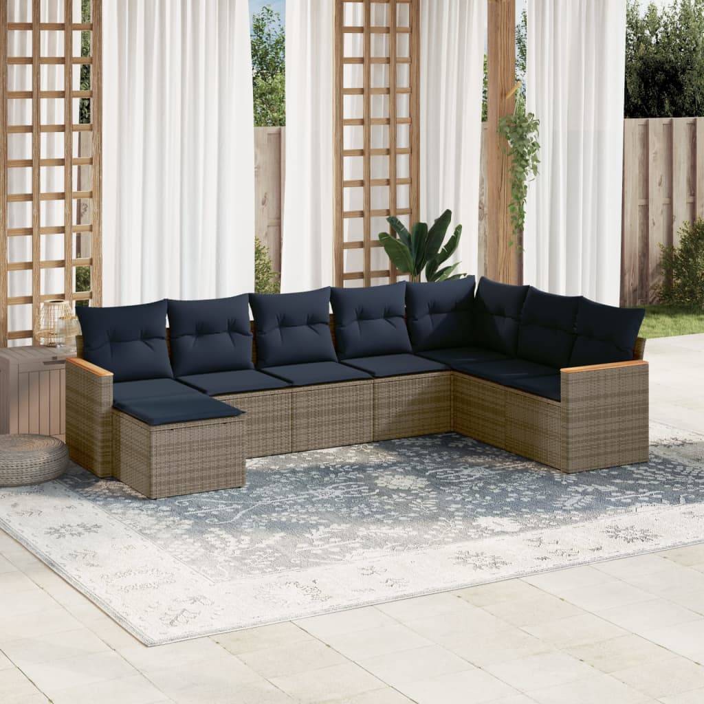 vidaXL 8-teiliges Gartensofa-Set mit Kissen, grau, Polyrattan