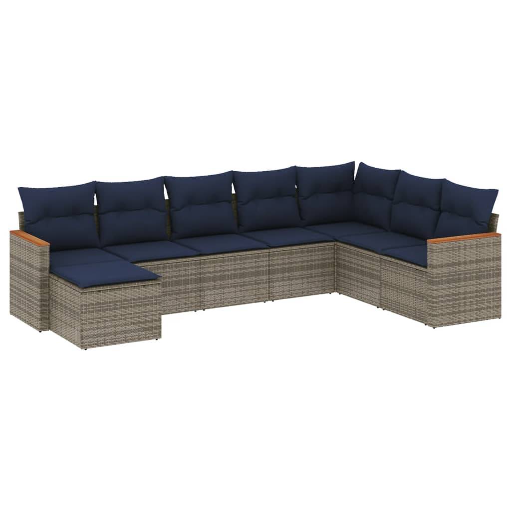 vidaXL 8-teiliges Gartensofa-Set mit Kissen, grau, Polyrattan
