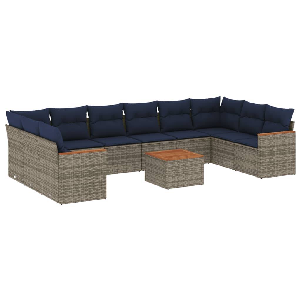 vidaXL 11-teiliges Gartensofa-Set mit Kissen, grau, Polyrattan