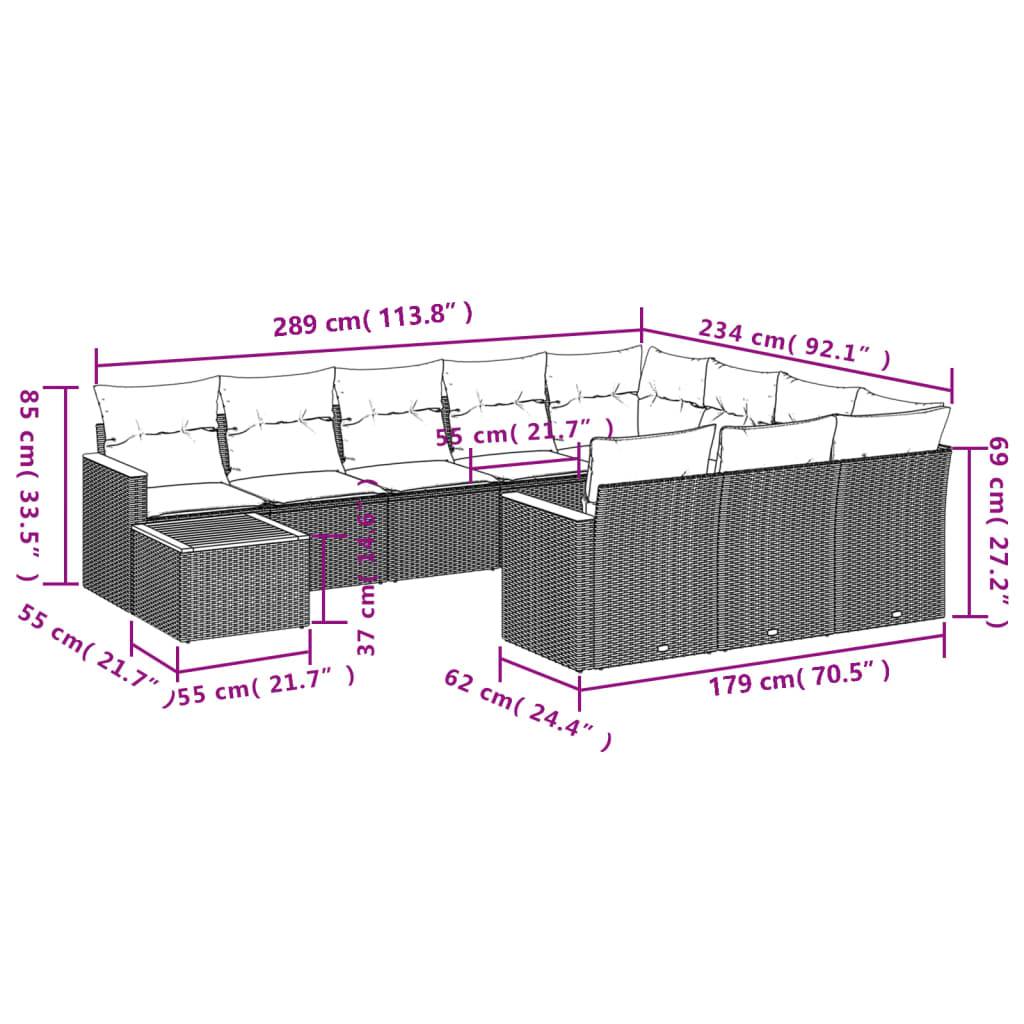 vidaXL 11-teiliges Gartensofa-Set mit Kissen, grau, Polyrattan