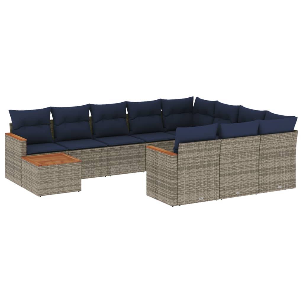 vidaXL 11-teiliges Gartensofa-Set mit Kissen, grau, Polyrattan