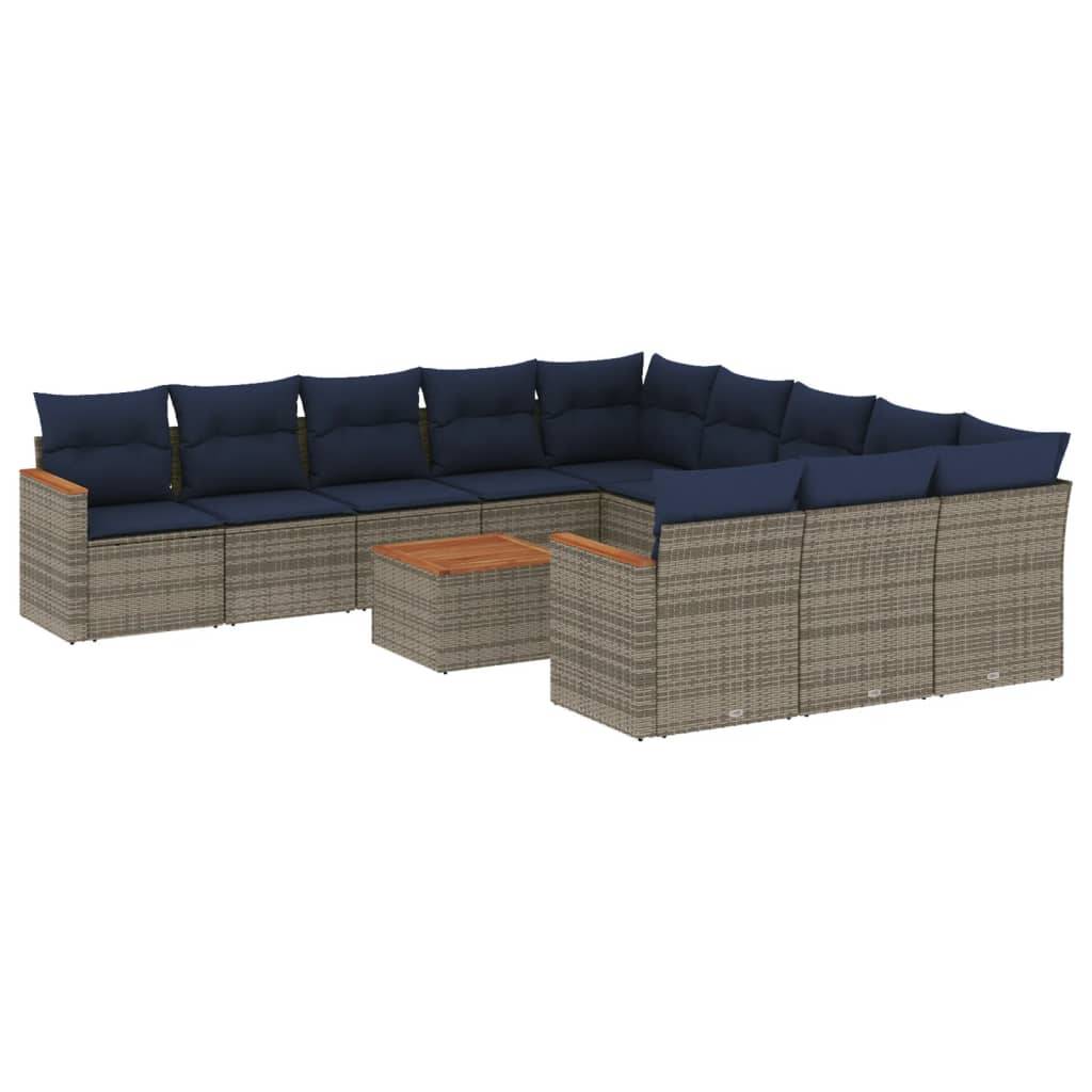 vidaXL 12-teiliges Gartensofa-Set mit Kissen, grau, Polyrattan