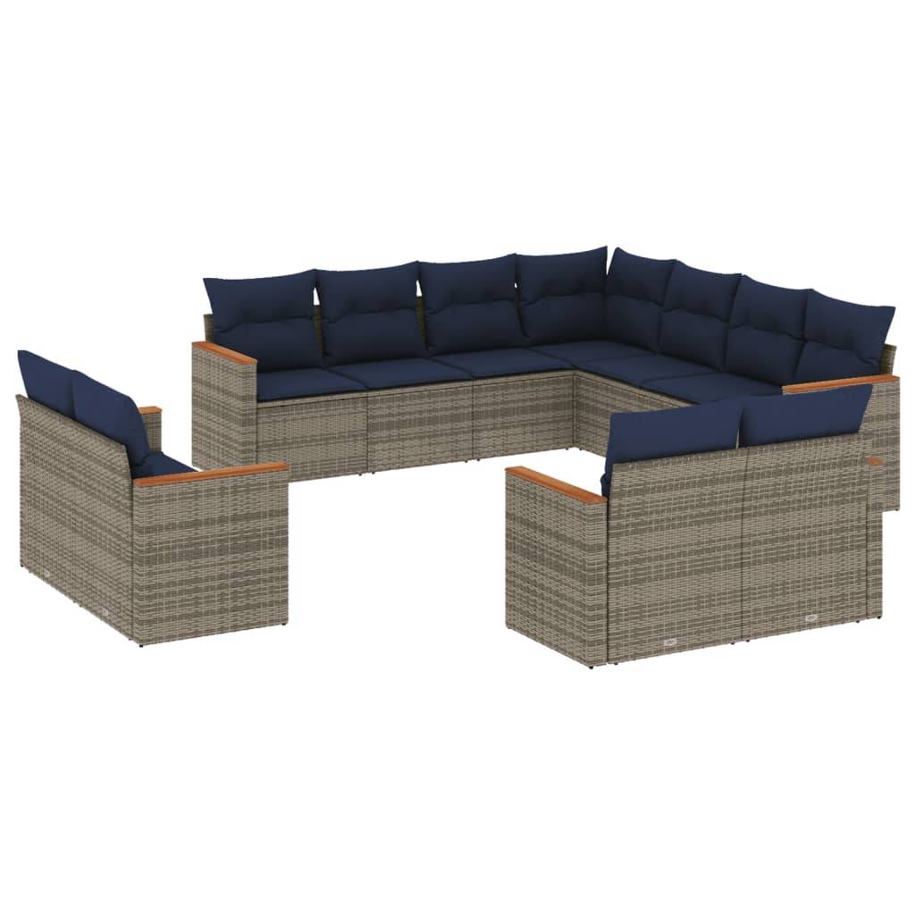 vidaXL 11-teiliges Gartensofa-Set mit Kissen, grau, Polyrattan