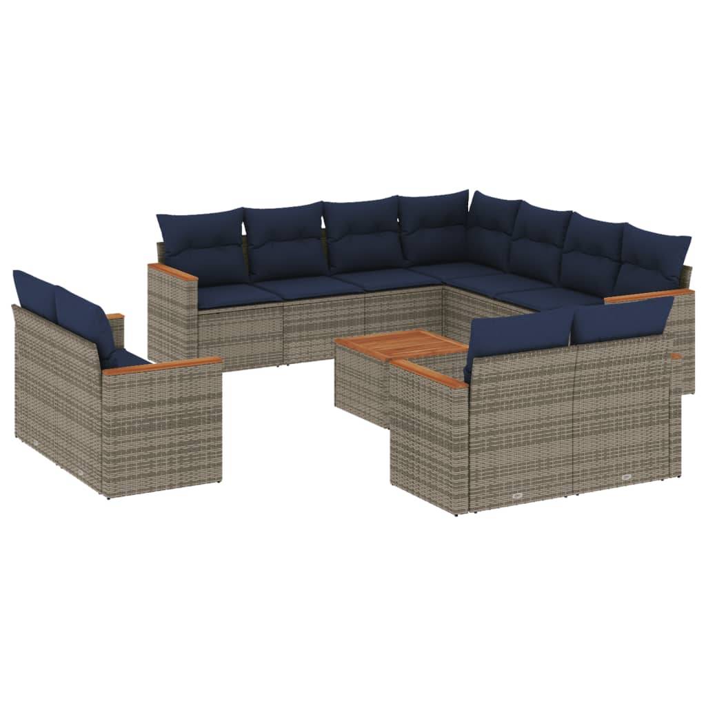vidaXL 12-teiliges Gartensofa-Set mit Kissen, grau, Polyrattan