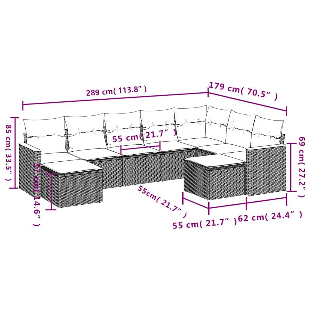 vidaXL 9-teiliges Gartensofa-Set mit Kissen, schwarzes Polyrattan