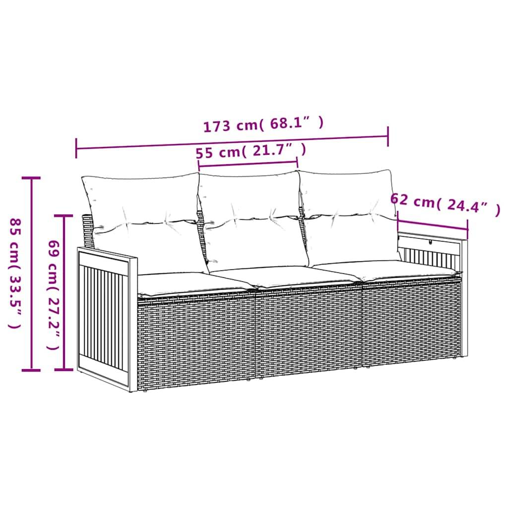 vidaXL 3-teiliges Gartensofa-Set mit Kissen, schwarzes Polyrattan