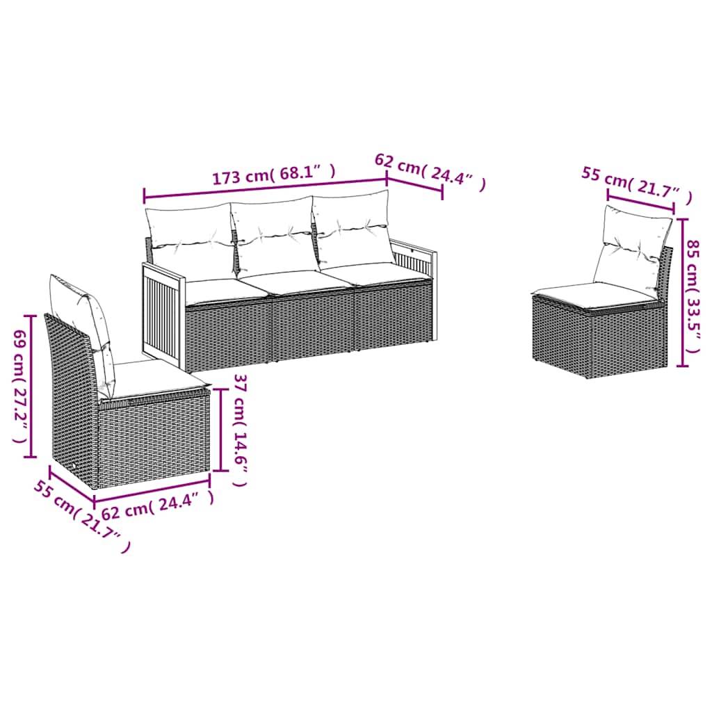 vidaXL 5-teiliges Gartensofa-Set mit Kissen, schwarzes Polyrattan