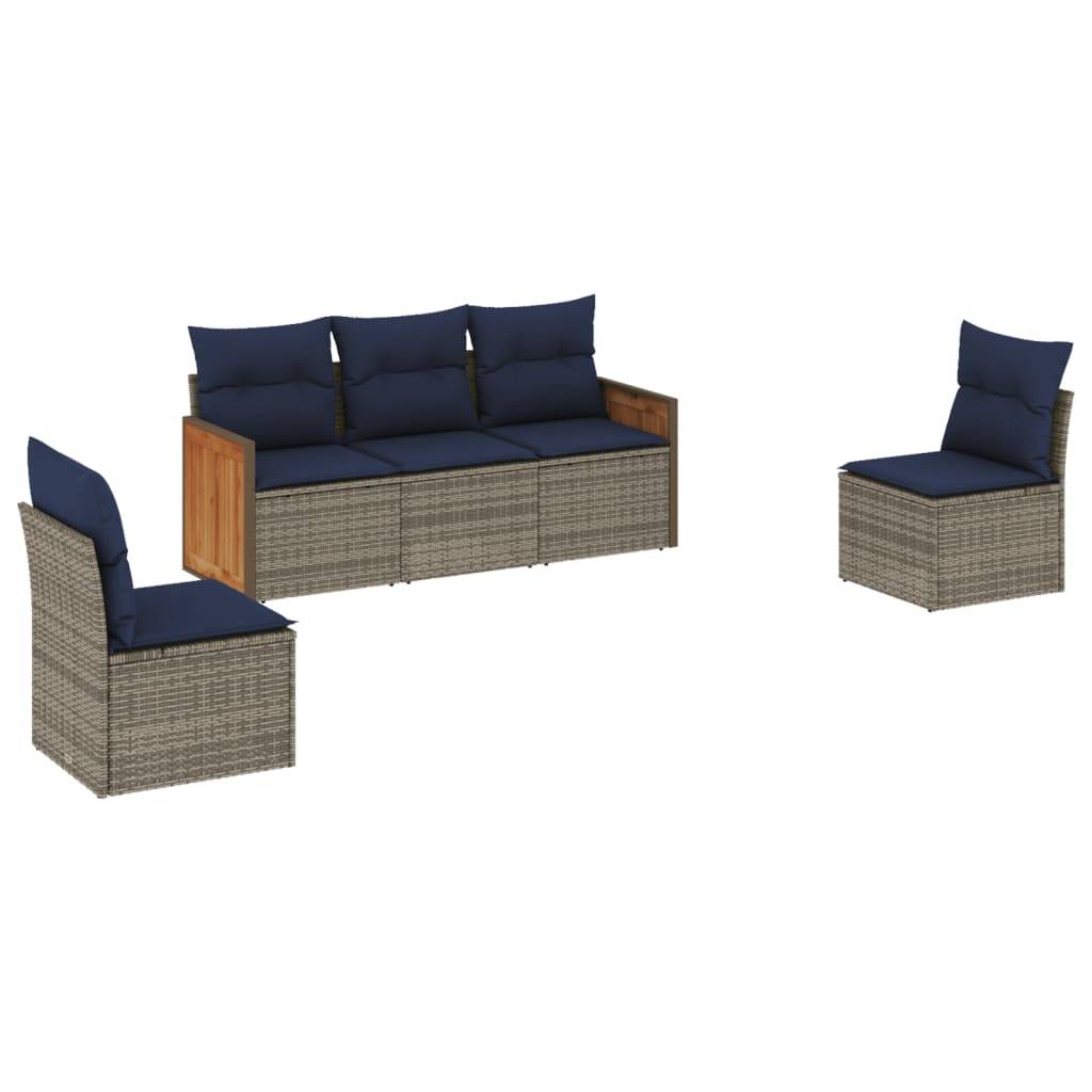 vidaXL 5-teiliges Gartensofa-Set mit Kissen, grau, Polyrattan