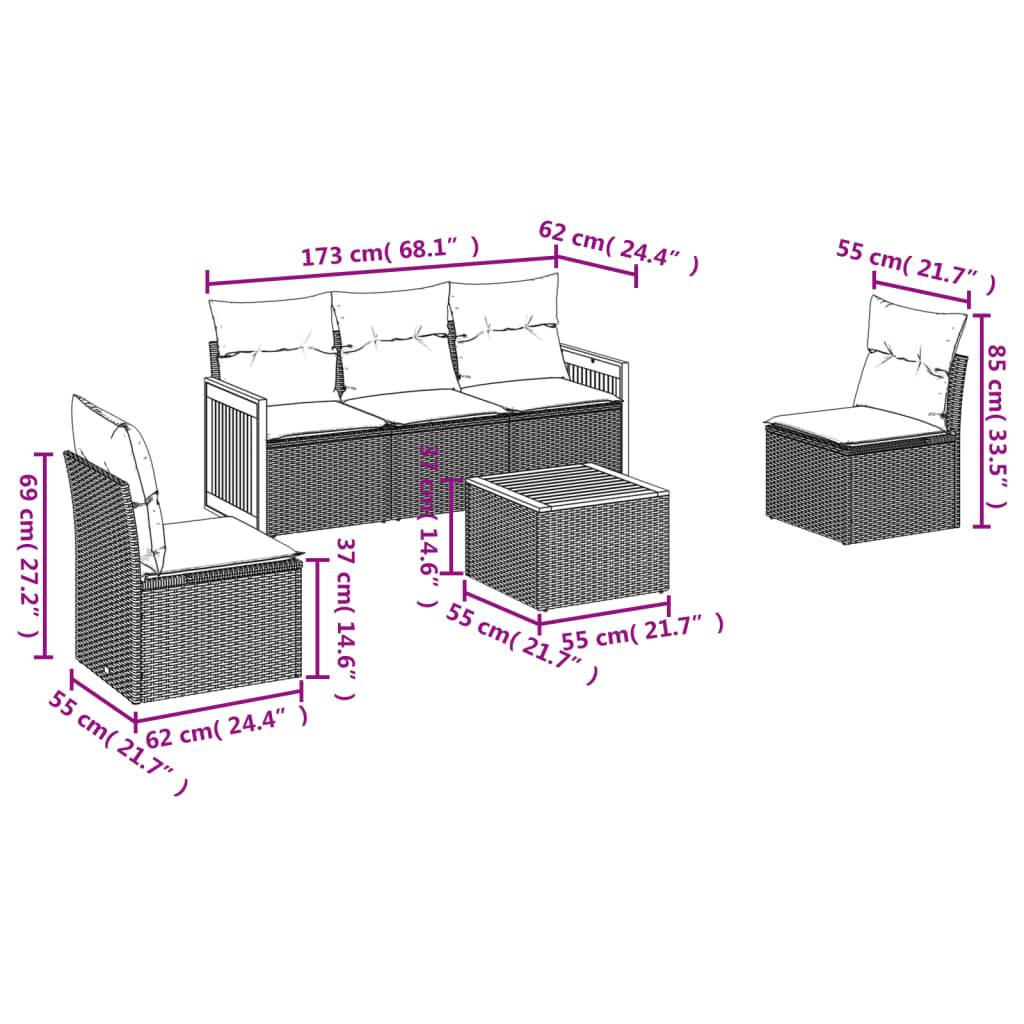 vidaXL 6-teiliges Gartensofa-Set mit Kissen, grau, Polyrattan