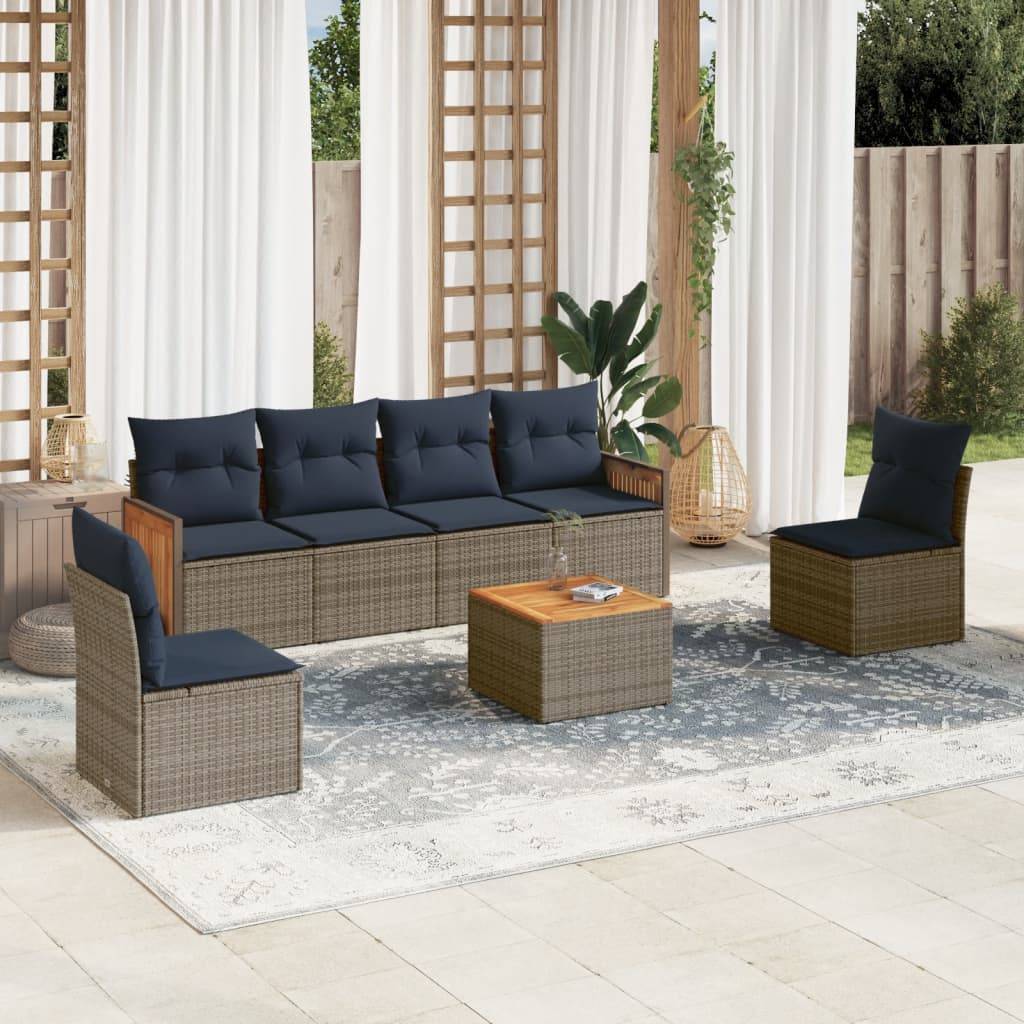 vidaXL 7-teiliges Gartensofa-Set mit Kissen, grau, Polyrattan