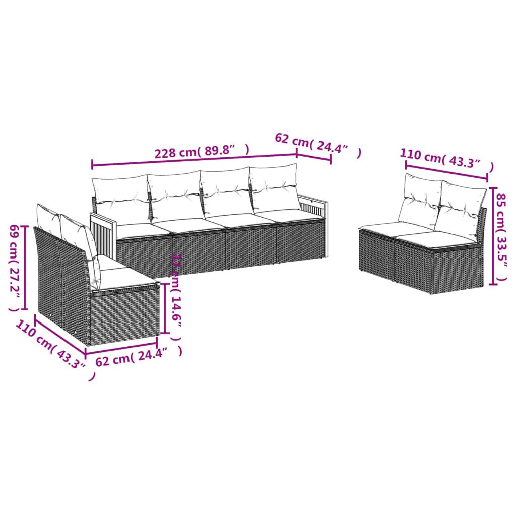 vidaXL 8-teiliges Gartensofa-Set mit Kissen, grau, Polyrattan