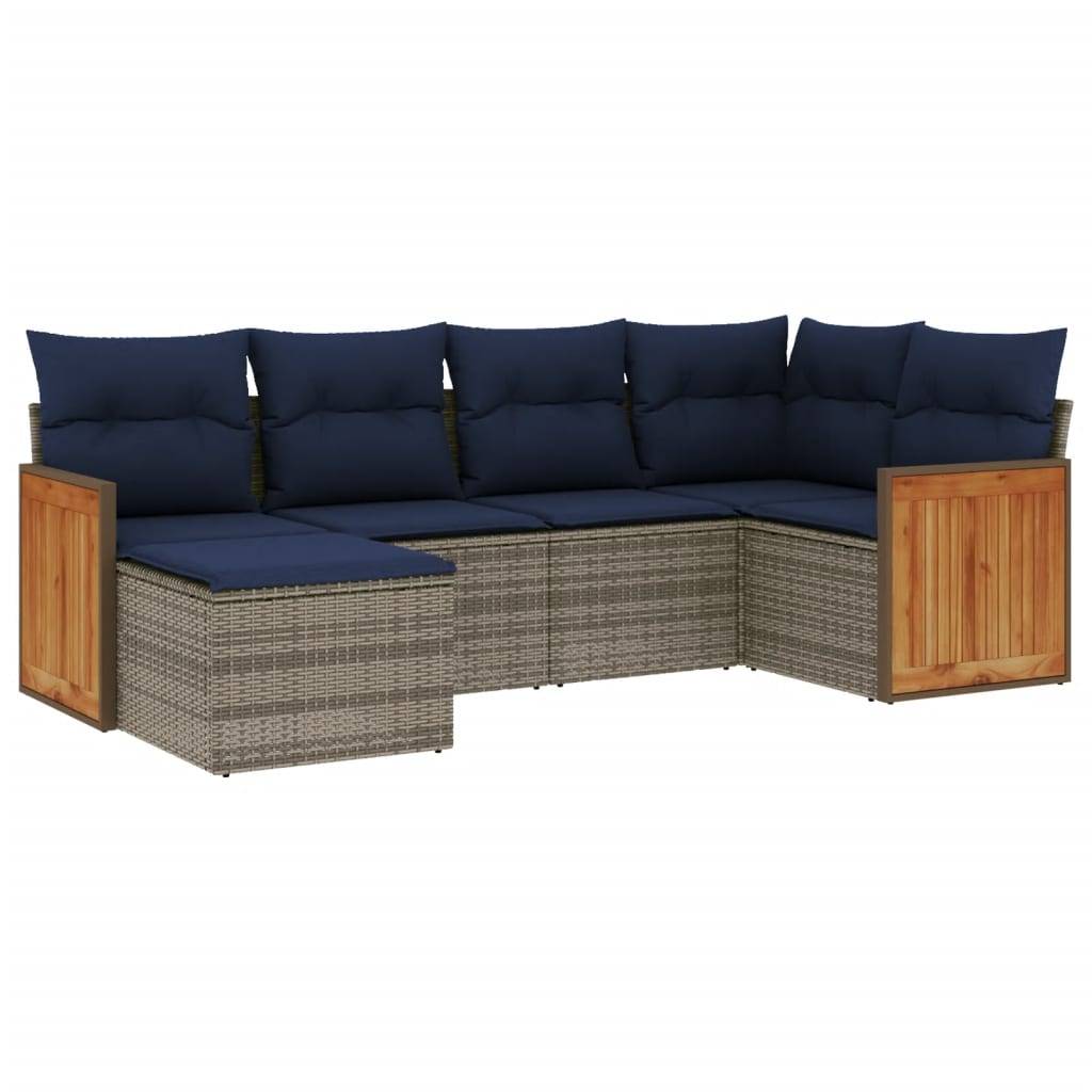 vidaXL 6-teiliges Gartensofa-Set mit Kissen, grau, Polyrattan