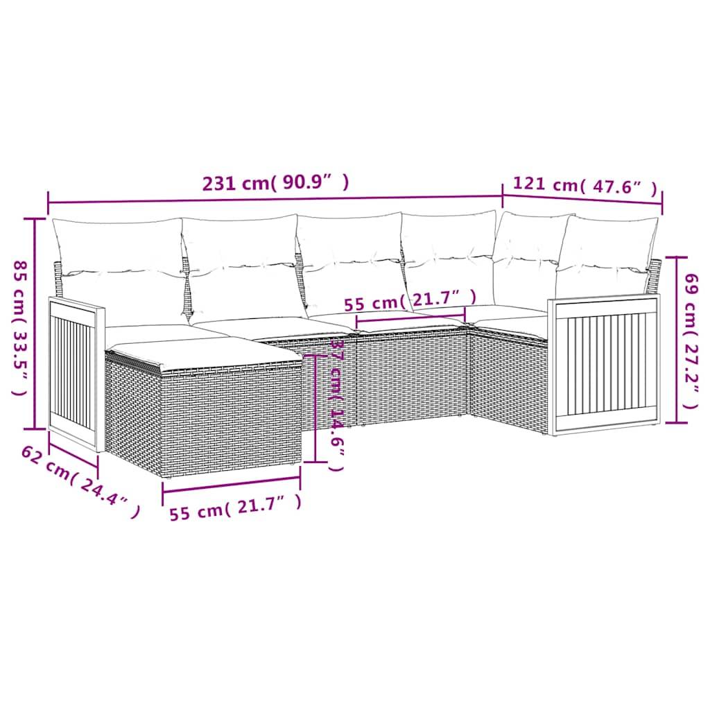vidaXL 6-teiliges Gartensofa-Set mit Kissen, grau, Polyrattan