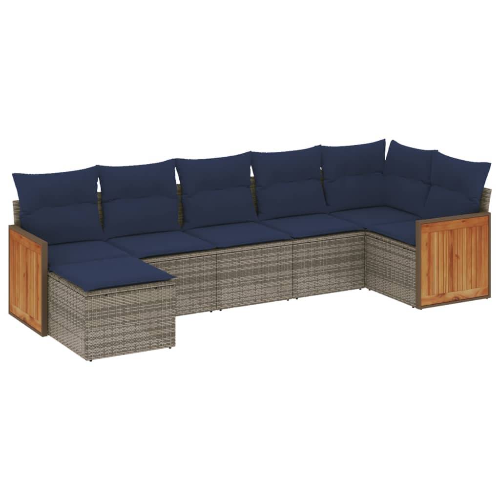 vidaXL 7-teiliges Gartensofa-Set mit Kissen, grau, Polyrattan