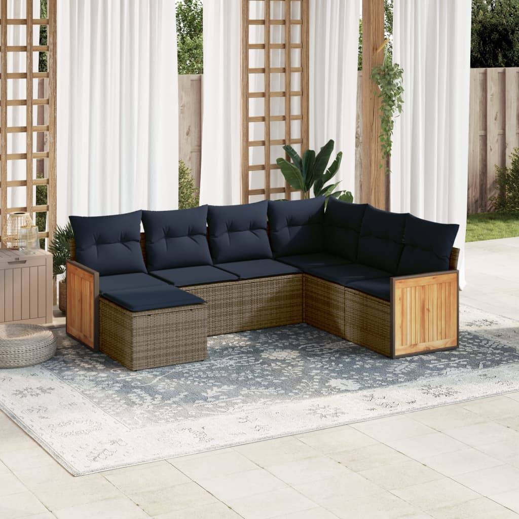 vidaXL 7-teiliges Gartensofa-Set mit Kissen, grau, Polyrattan