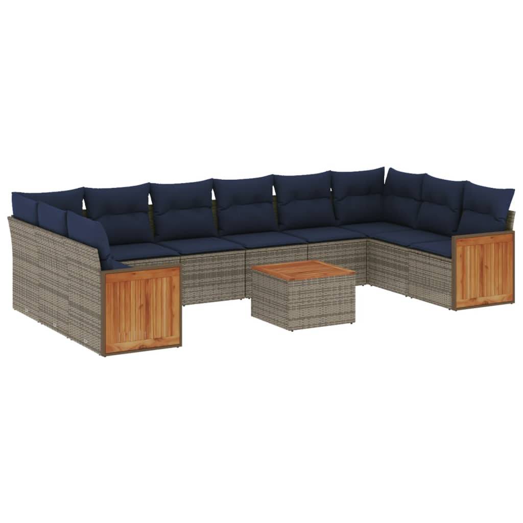 vidaXL 11-teiliges Gartensofa-Set mit Kissen, grau, Polyrattan