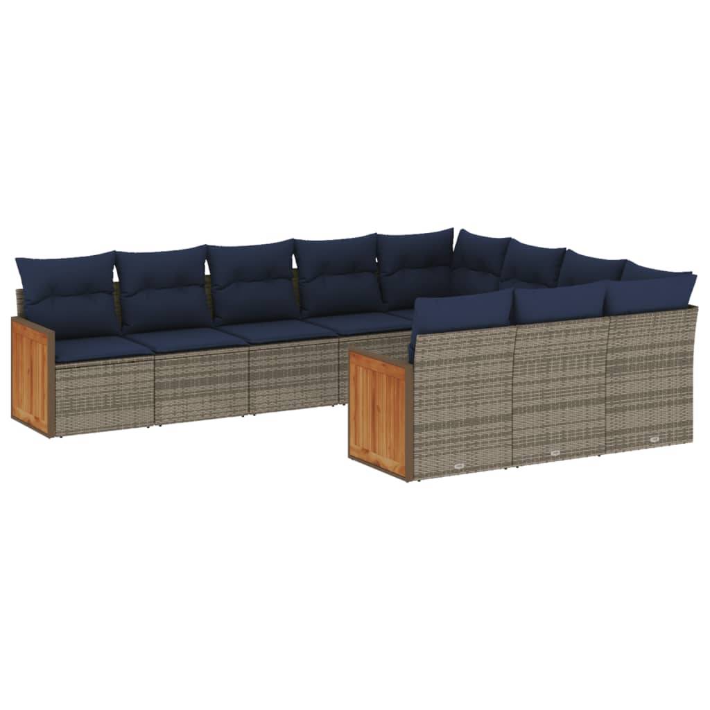 vidaXL 10-teiliges Gartensofa-Set mit Kissen, grau, Polyrattan