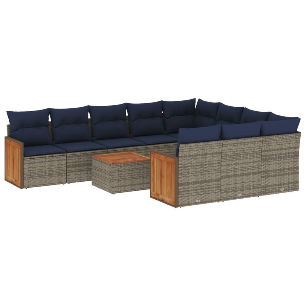 vidaXL 11-teiliges Gartensofa-Set mit Kissen, grau, Polyrattan