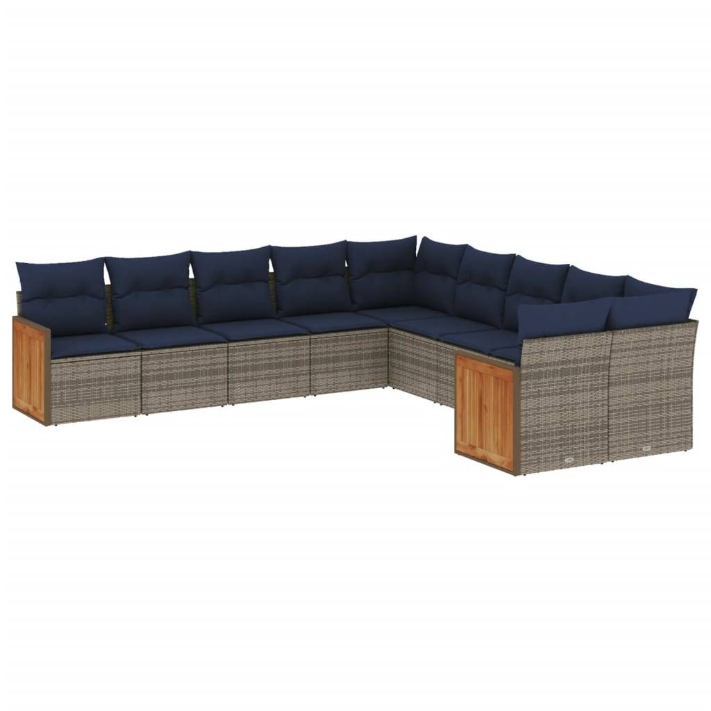 vidaXL 10-teiliges Gartensofa-Set mit Kissen, grau, Polyrattan