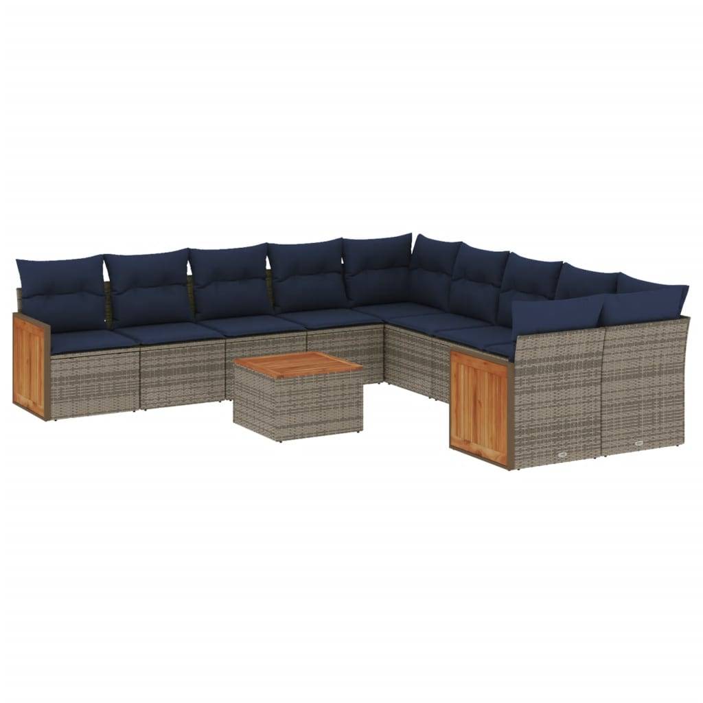 vidaXL 11-teiliges Gartensofa-Set mit Kissen, grau, Polyrattan