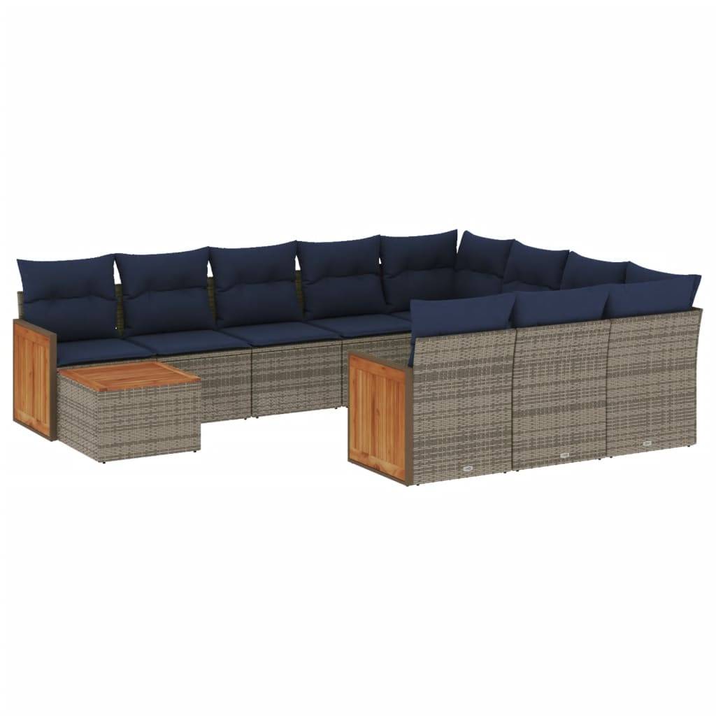 vidaXL 11-teiliges Gartensofa-Set mit Kissen, grau, Polyrattan