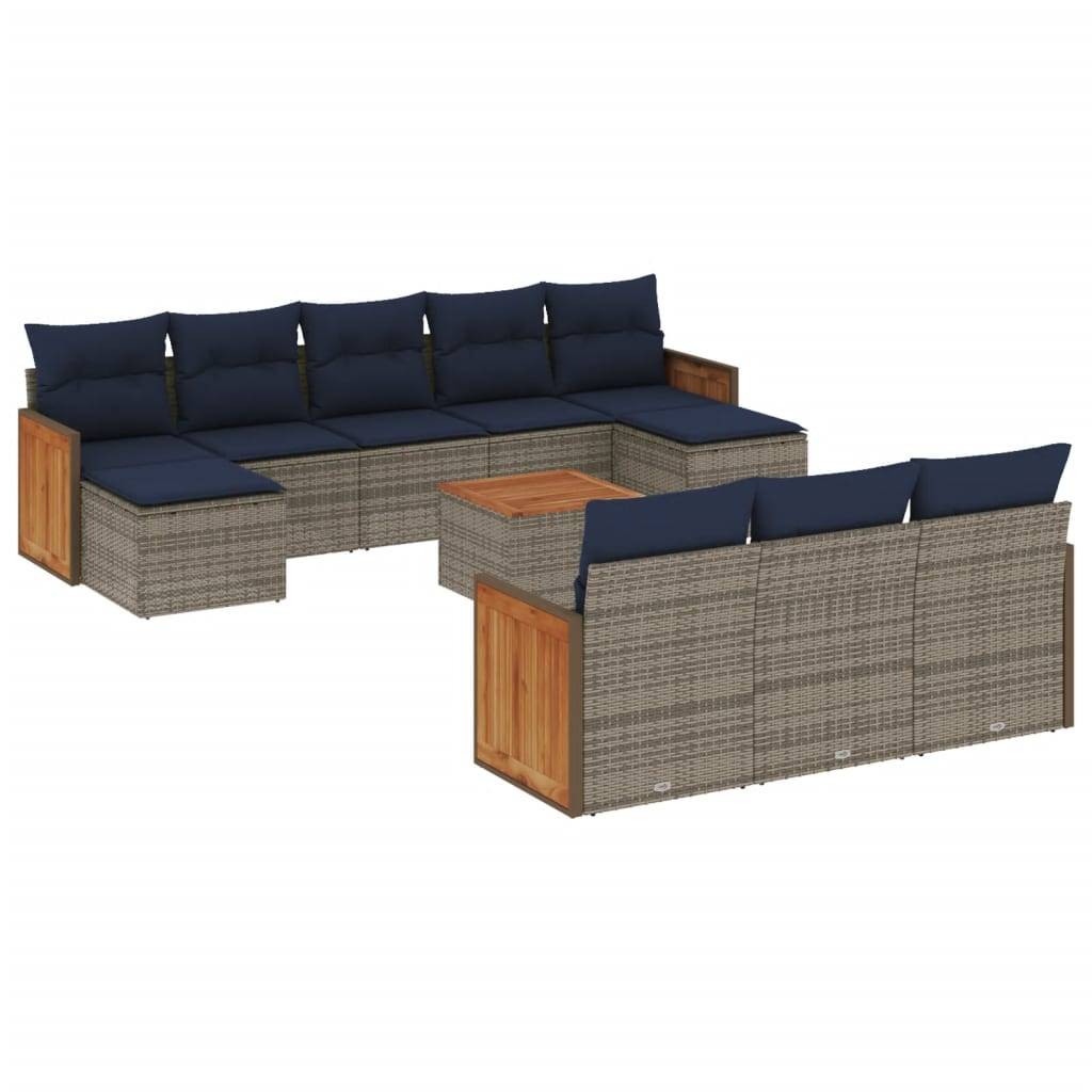 vidaXL 11-teiliges Gartensofa-Set mit Kissen, grau, Polyrattan