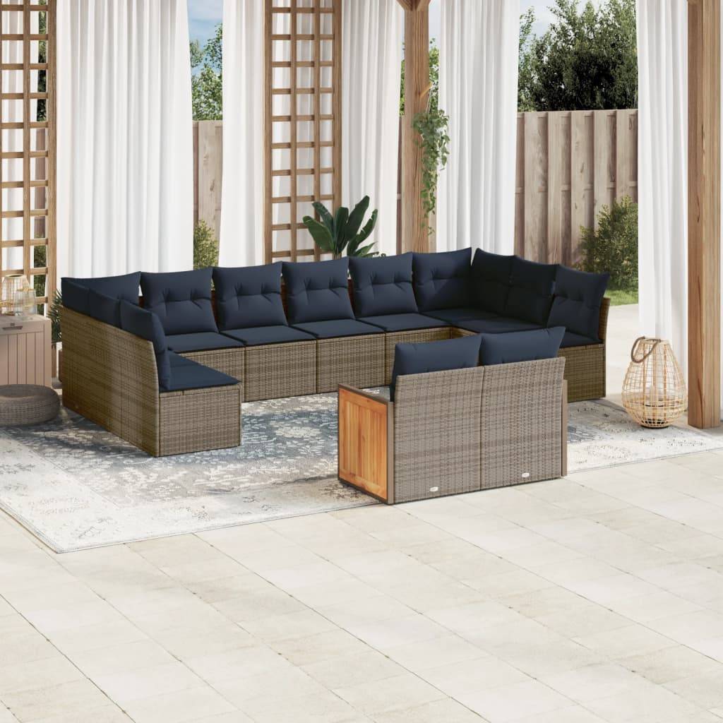 vidaXL 12-teiliges Gartensofa-Set mit Kissen, grau, Polyrattan