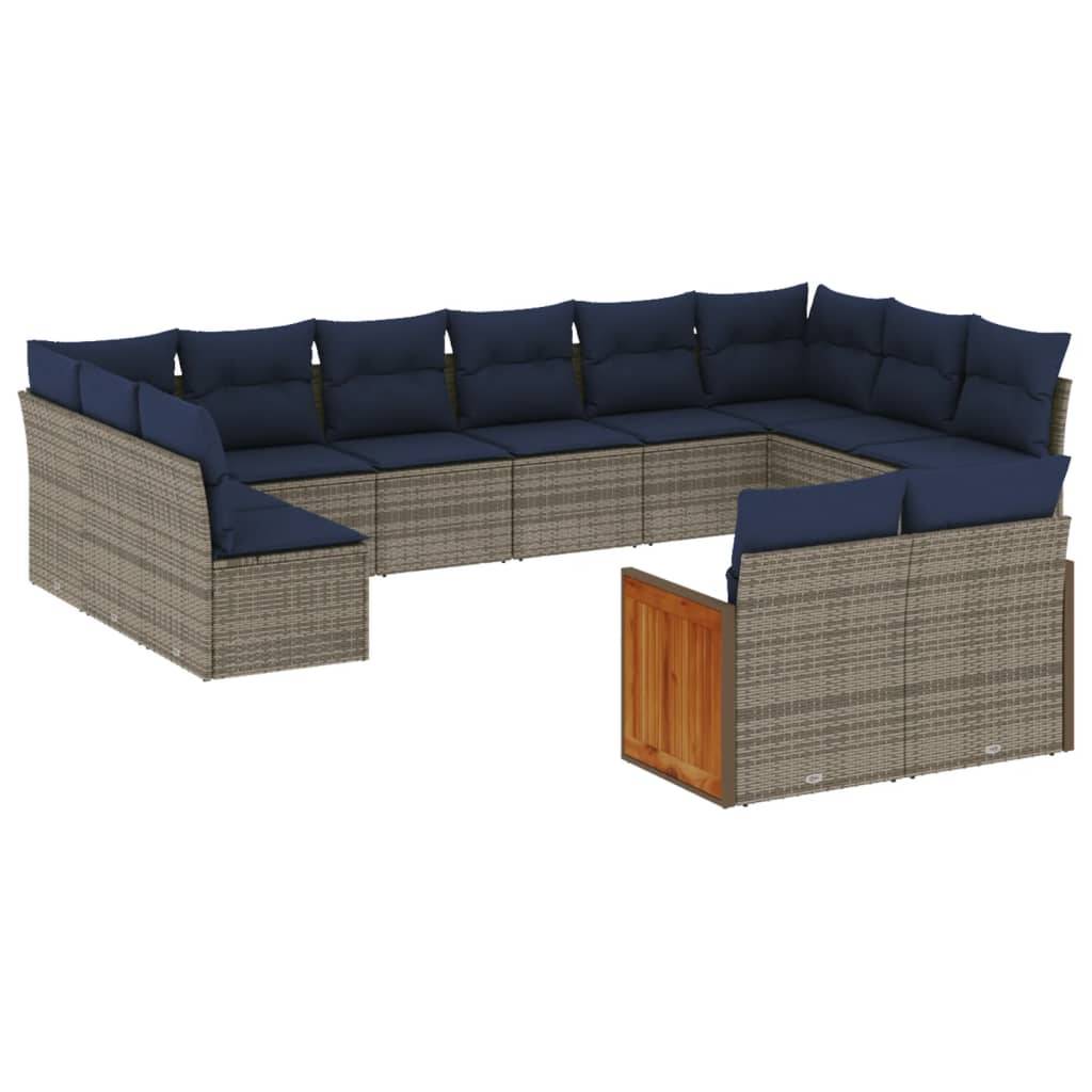 vidaXL 12-teiliges Gartensofa-Set mit Kissen, grau, Polyrattan