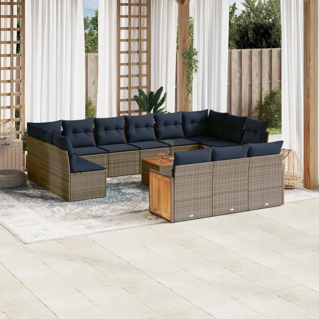 vidaXL 16-teiliges Gartensofa-Set mit Kissen, grau, Polyrattan