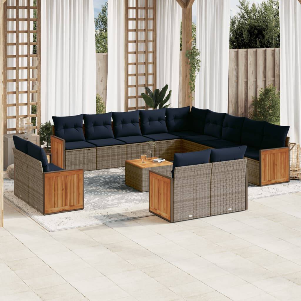 vidaXL 14-teiliges Gartensofa-Set mit Kissen, grau, Polyrattan