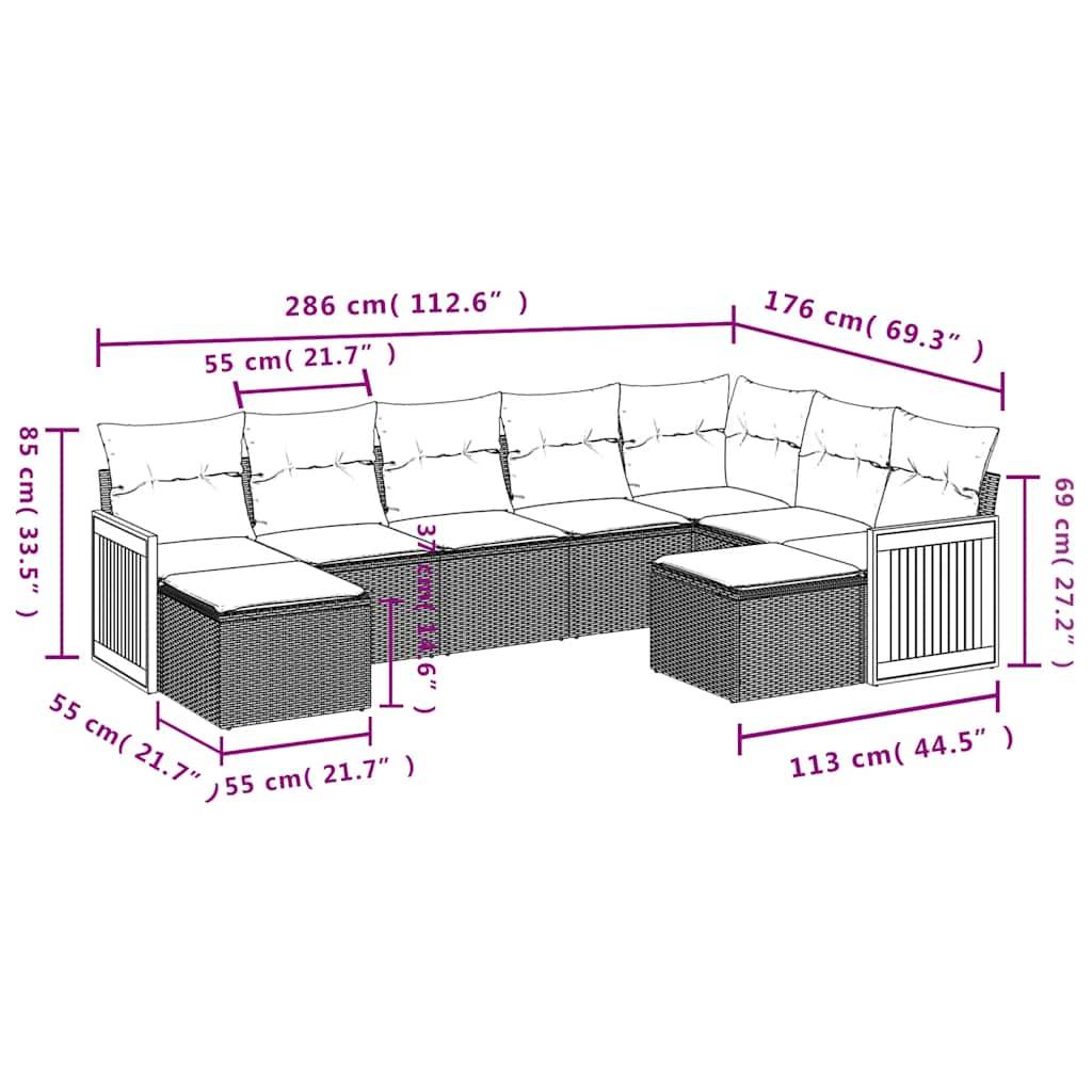 vidaXL 9-teiliges Gartensofa-Set mit Kissen, schwarzes Polyrattan
