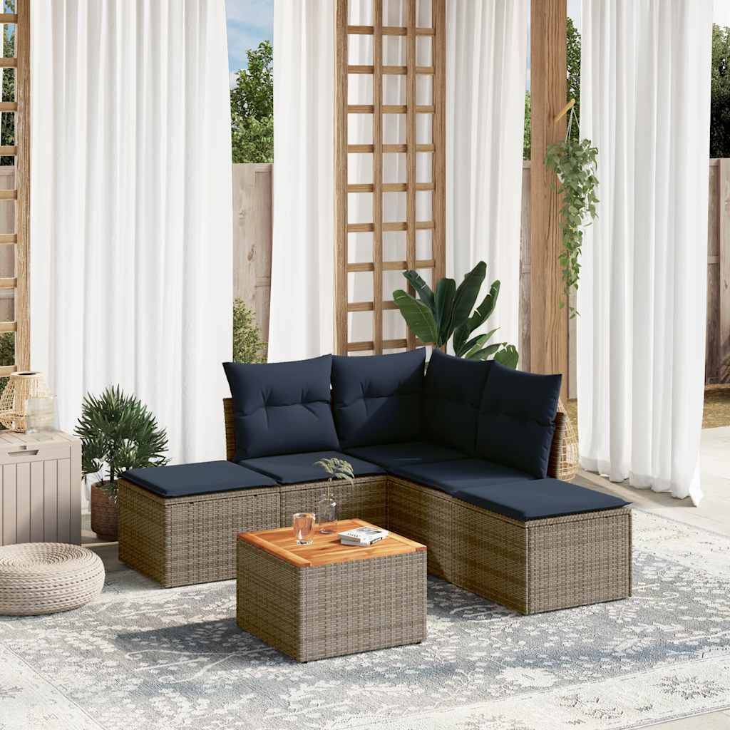 vidaXL 6-teiliges Gartensofa-Set mit Kissen, grau, Polyrattan