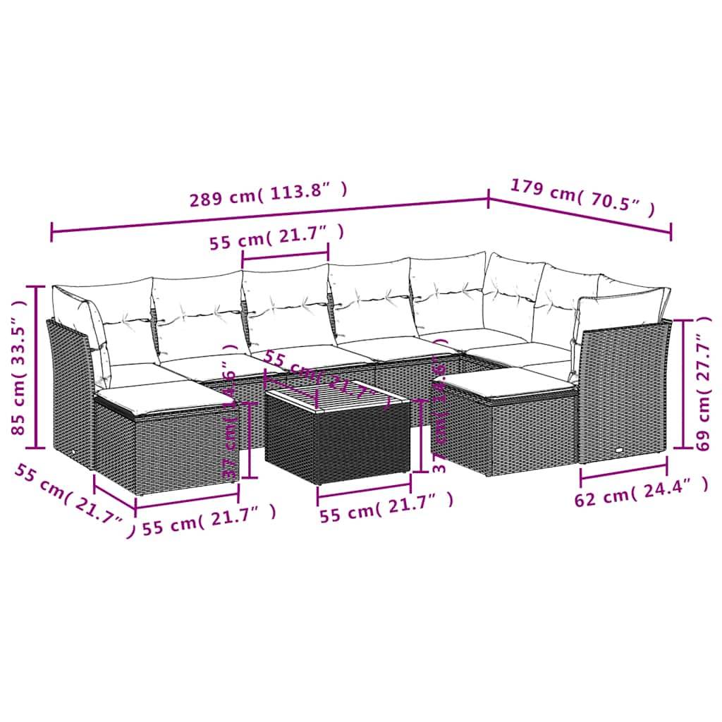 vidaXL 10-teiliges Gartensofa-Set mit Kissen, grau, Polyrattan