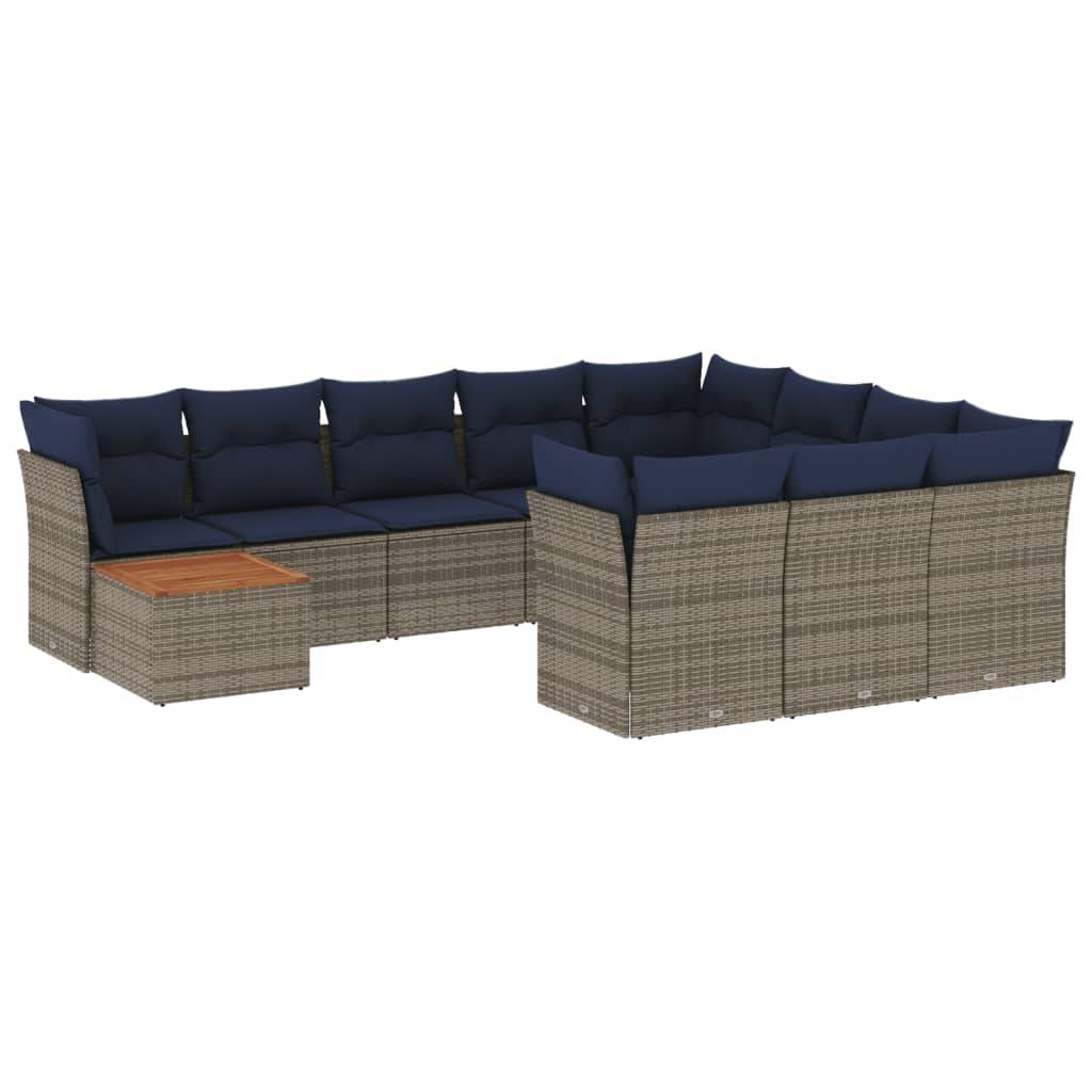 vidaXL 13-teiliges Gartensofa-Set mit Kissen, grau, Polyrattan