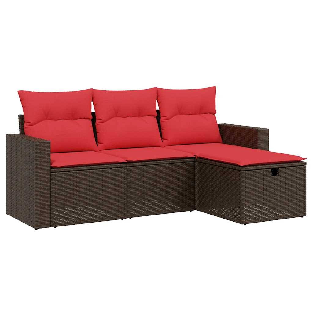 vidaXL 4-teiliges Gartensofa-Set mit Kissen, braun, Polyrattan