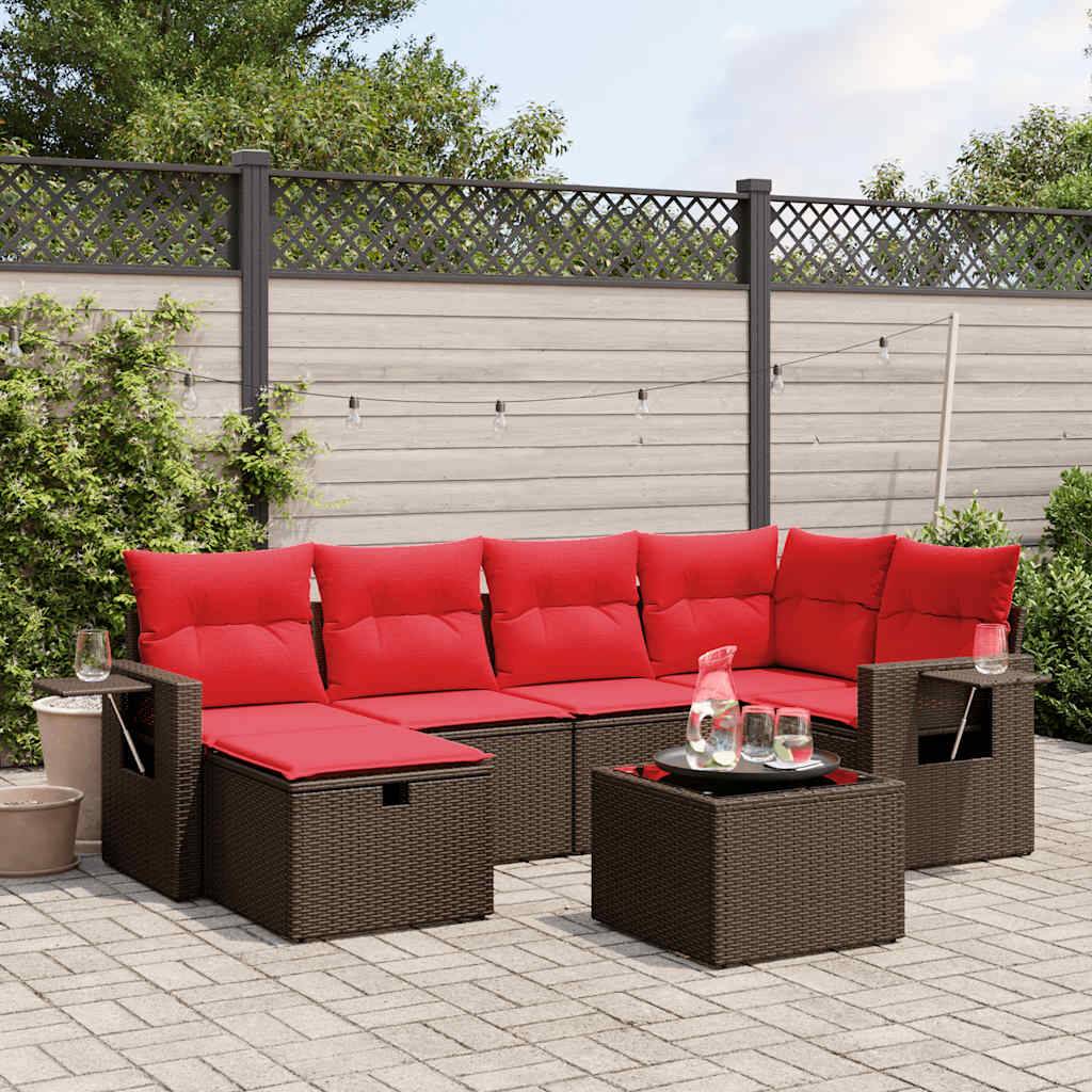vidaXL 7-teiliges Gartensofa-Set mit Kissen, braun, Polyrattan