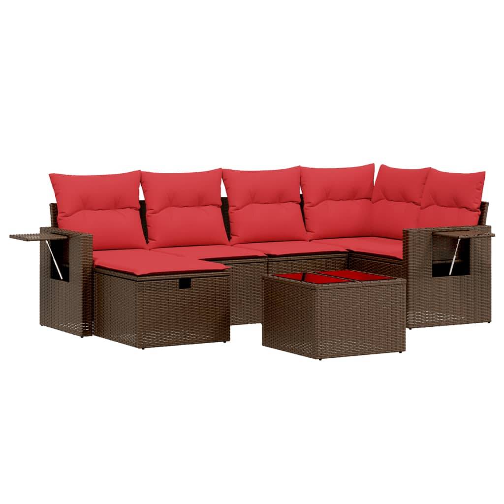 vidaXL 7-teiliges Gartensofa-Set mit Kissen, braun, Polyrattan