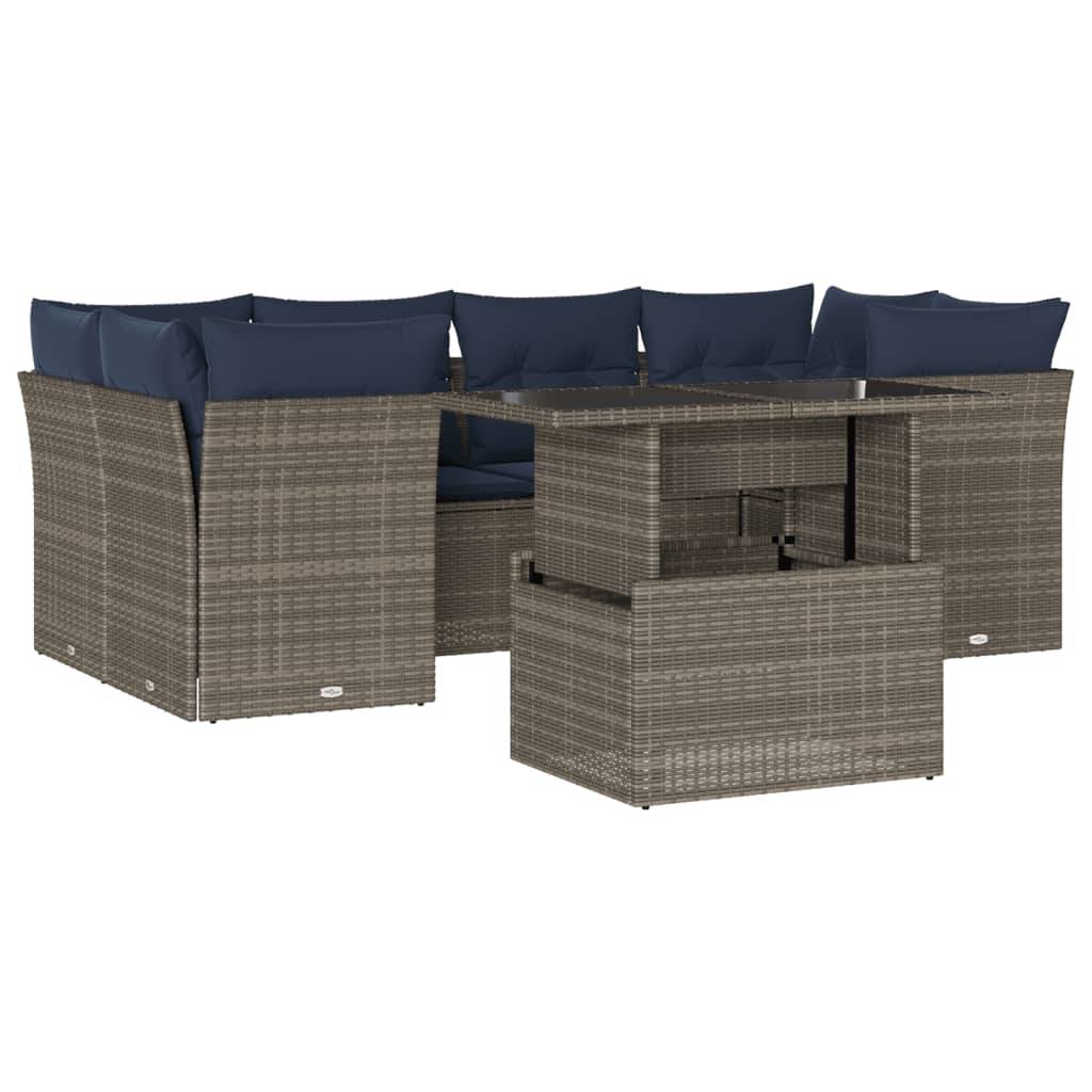 vidaXL 7-teiliges Gartensofa-Set mit Kissen, grau, Polyrattan