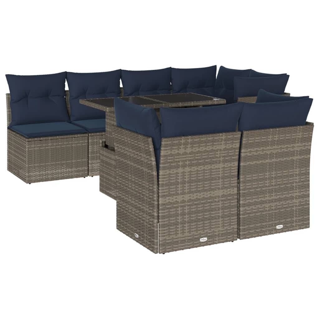 vidaXL 8-teiliges Gartensofa-Set mit Kissen, grau, Polyrattan