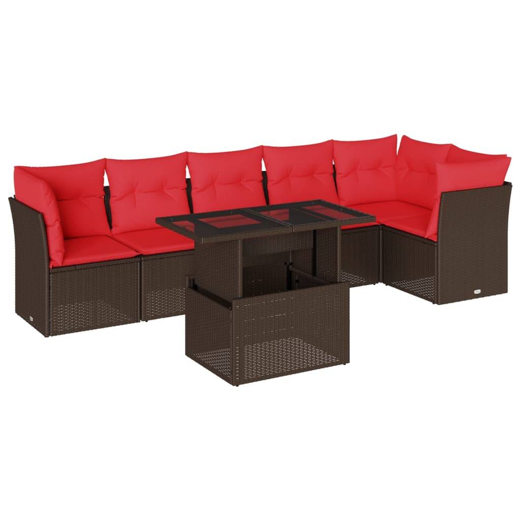 vidaXL 7-teiliges Gartensofa-Set mit Kissen, braun, Polyrattan