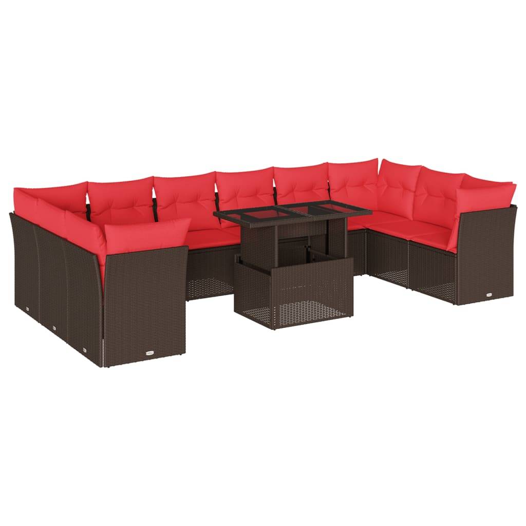 vidaXL 11-teiliges Gartensofa-Set mit Kissen, braun, Polyrattan