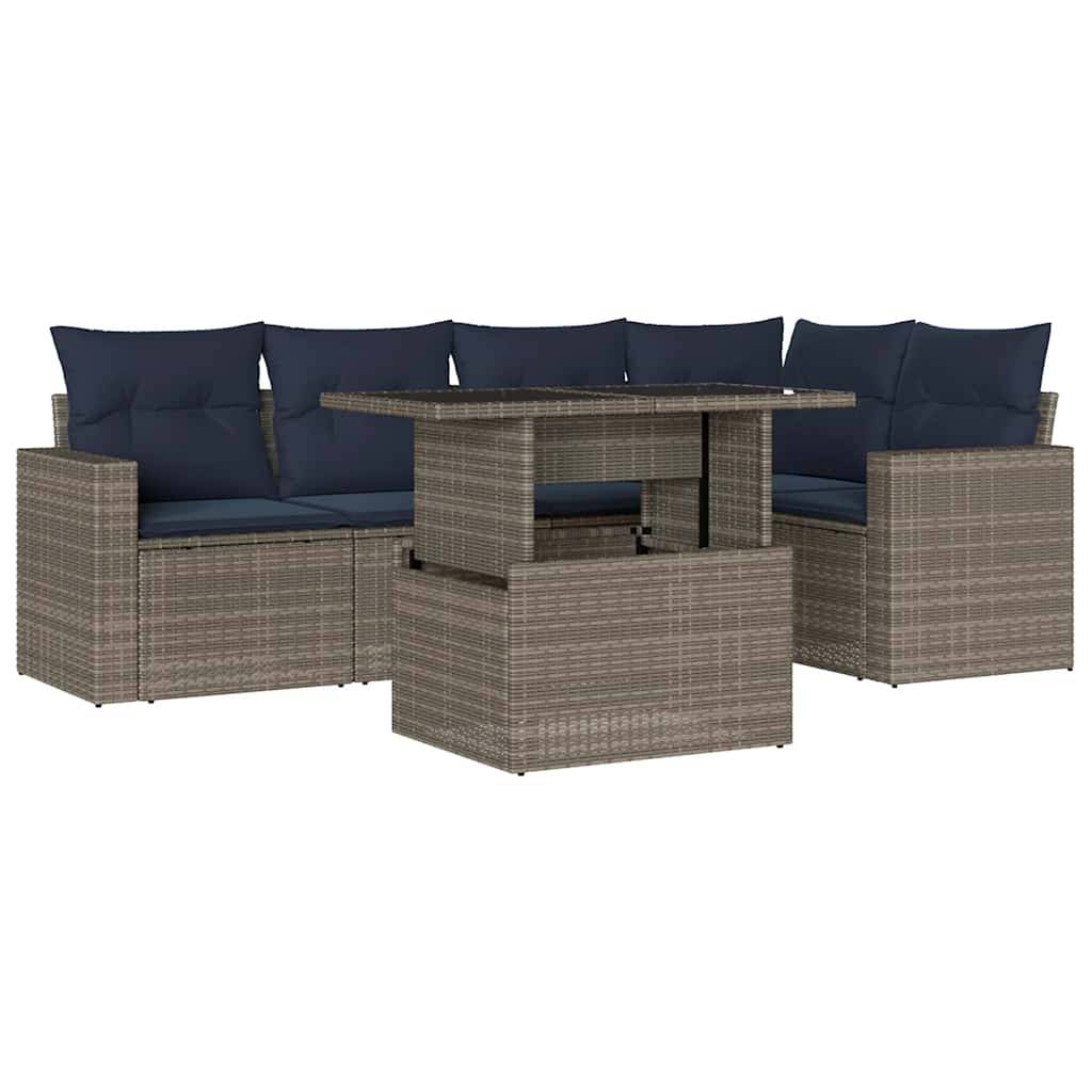 vidaXL 6-teiliges Gartensofa-Set mit Kissen, grau, Polyrattan