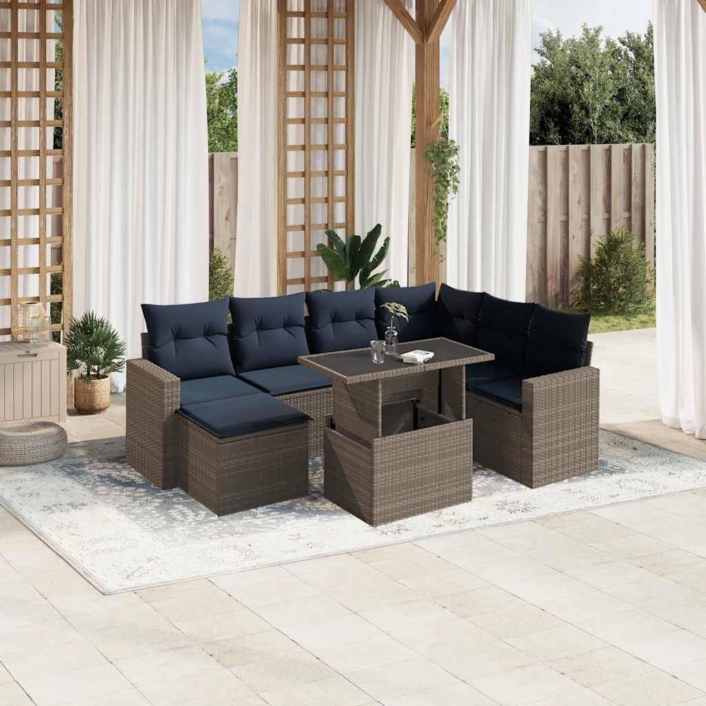 vidaXL 8-teiliges Gartensofa-Set mit Kissen, grau, Polyrattan