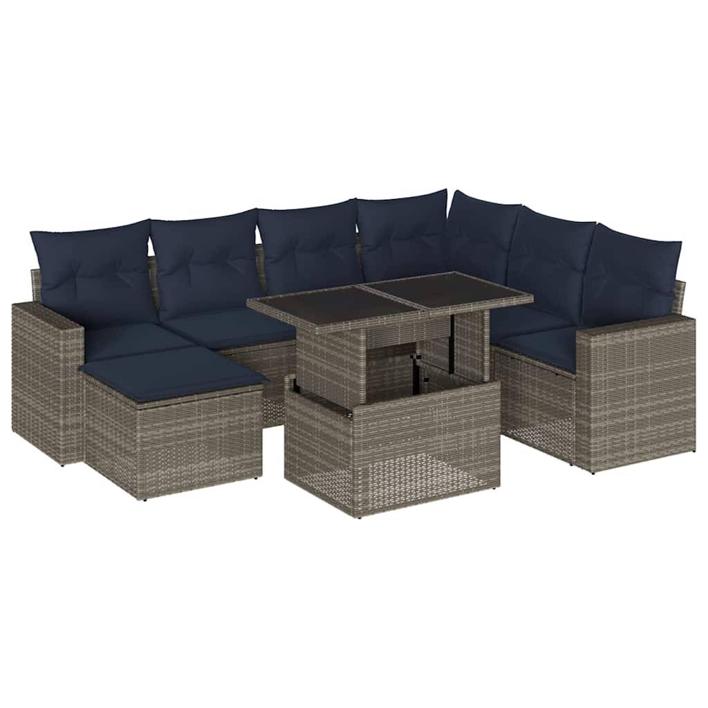 vidaXL 8-teiliges Gartensofa-Set mit Kissen, grau, Polyrattan