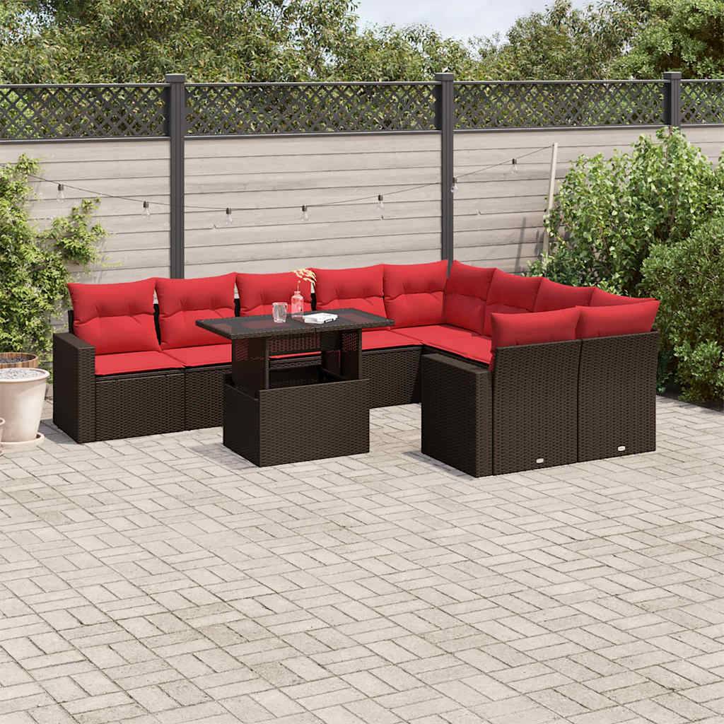 vidaXL 10-teiliges Gartensofa-Set mit Kissen, braun, Polyrattan