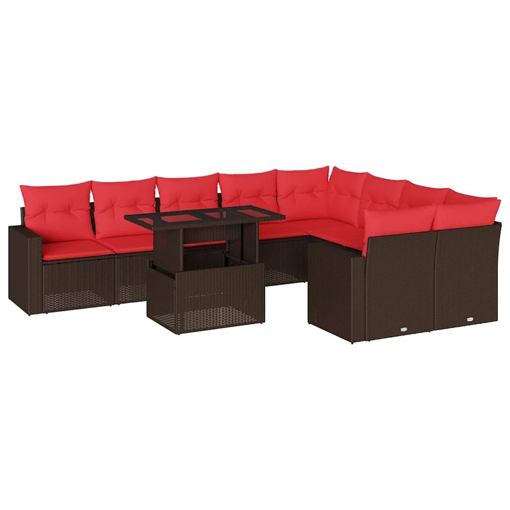 vidaXL 10-teiliges Gartensofa-Set mit Kissen, braun, Polyrattan