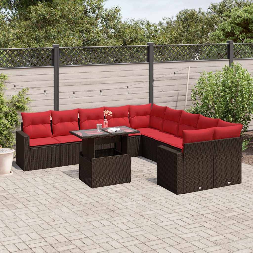 vidaXL 11-teiliges Gartensofa-Set mit Kissen, braun, Polyrattan